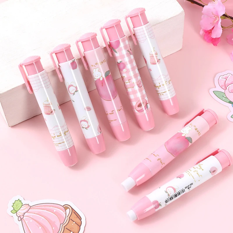 

Cute Peach Design Eraser Pen Type Cartoon Pencil Eraser Student Writing Drawing Tools Kawaii Stationery School Office Supplies