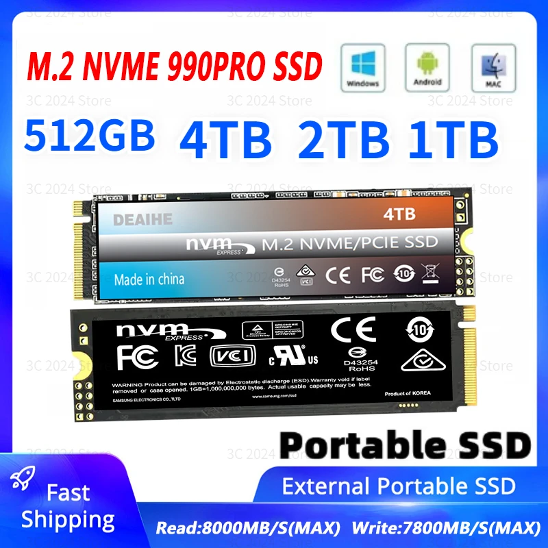 

NVMe 990 PRO Portable SSD Original 4TB M.2 SSD 2TB 1TB hard Drive 980EVO NGFF HDD Hard Disk Internal For Laptop Desktop PS4