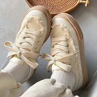 canvas white shoes on platform for women elegant casual mixed colors designed outdoor girl flat sneakers female sewing lace up