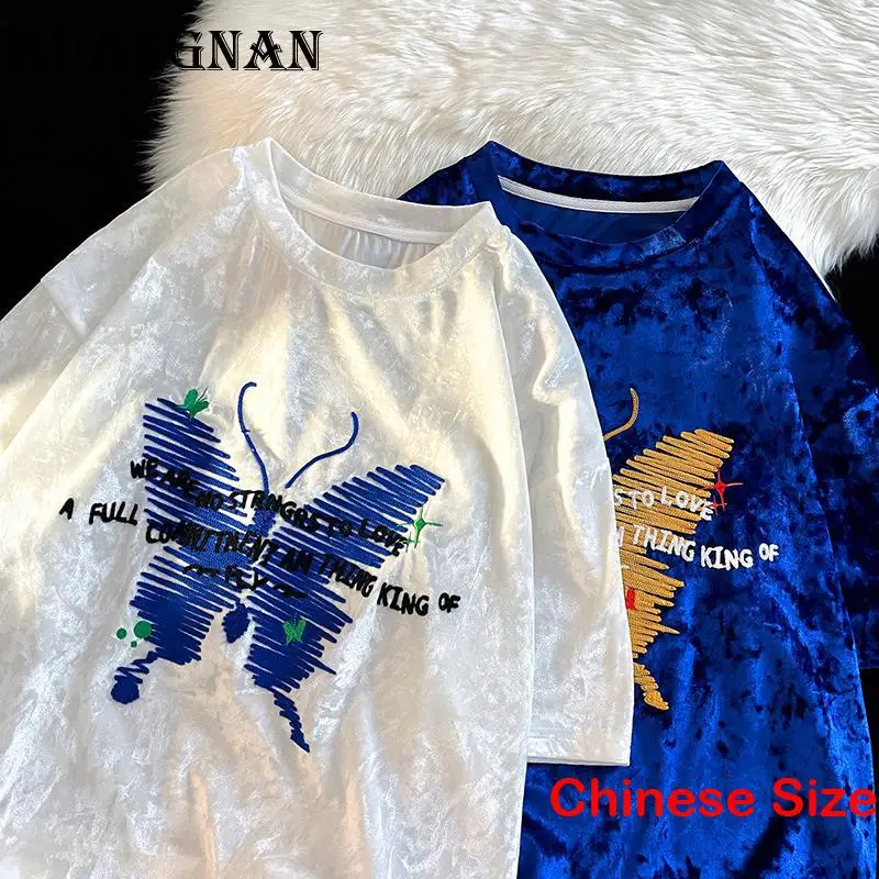 

KUANGNAN Butterfly Printed T-shirt Men's Clothing Luxury Tops Mens Clothes Hip Hop Cotton Tee T-shirts Male 3XL 2023 Summer