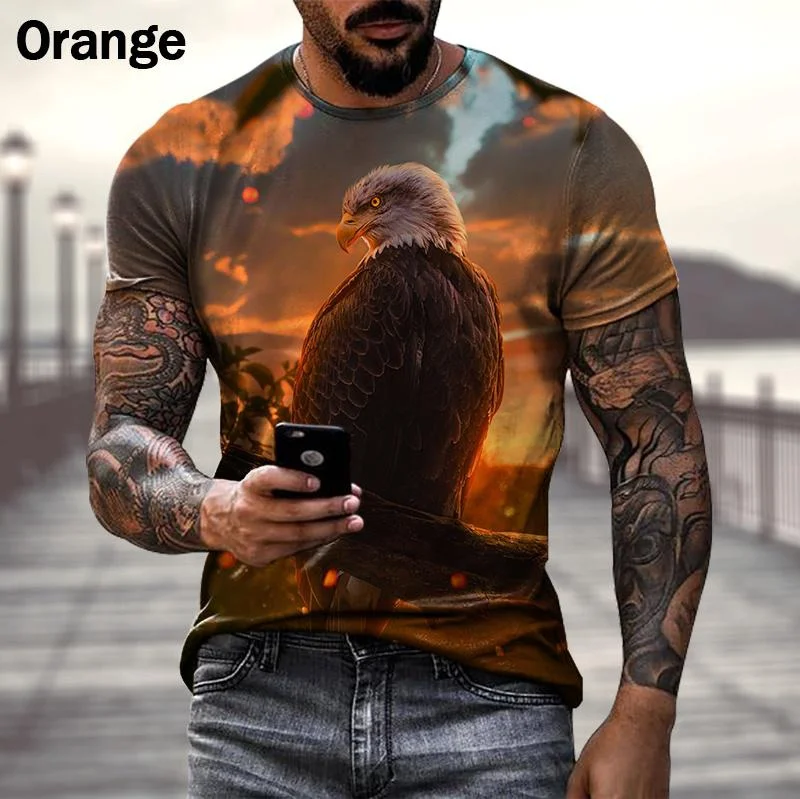 

BIANYILONG brand summer T-shirt retro animal eagle 3D printing T-shirt street handsome flag round neck short-sleeved Tee