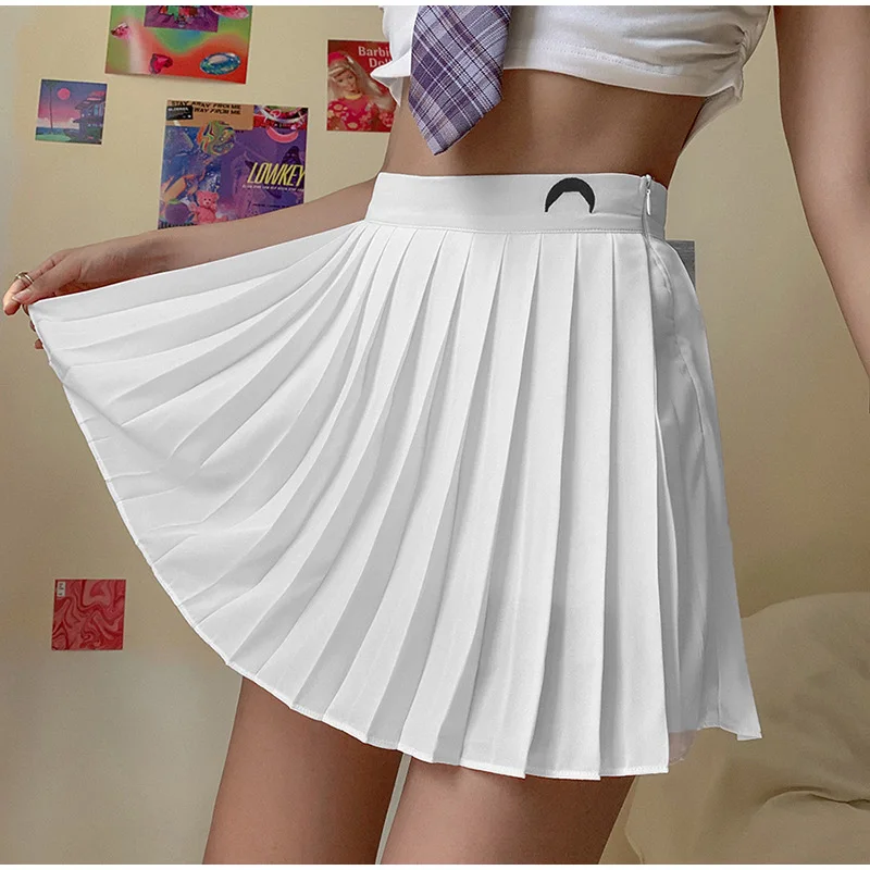 

Female 2021 New Autumn Girl Sweet Korean Bottom Pleated A-line Mini Skirts Women with Lining High Waist Zipper Solid Short Skirt