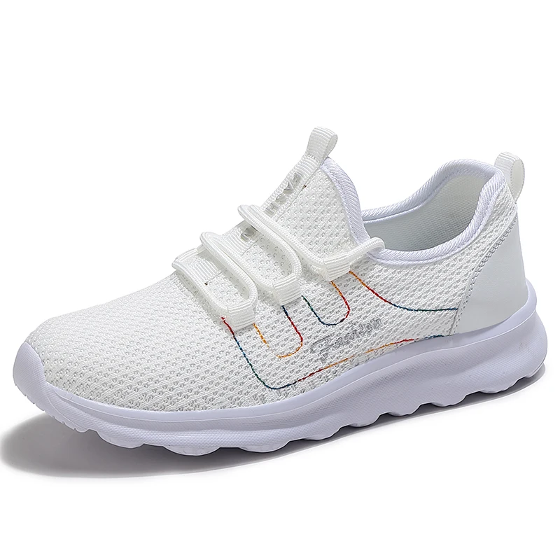 Casual Fashion Big Size Weave Women's Flat Shoes 42 Breathable Air Mesh Comfortable Women's Sneakers Outdoor Walking Women Shoes