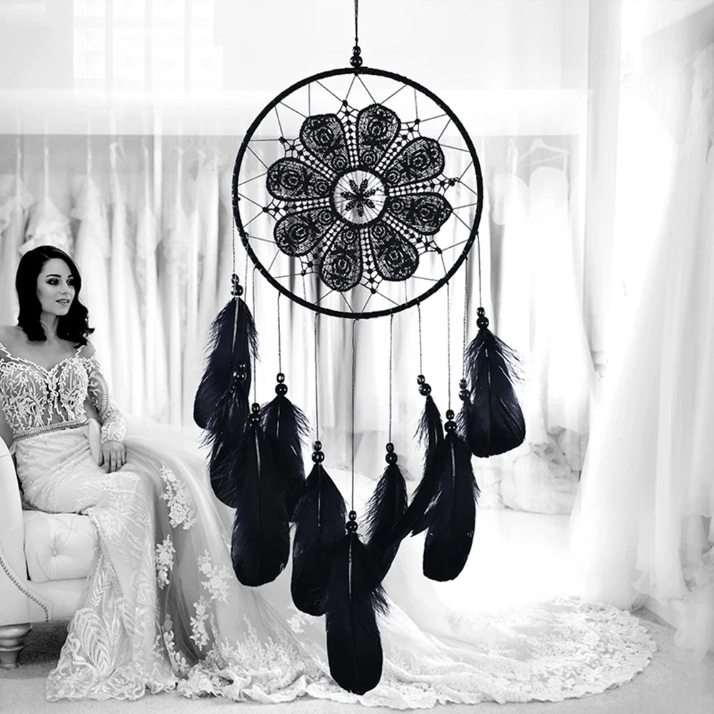 

India Handmade Black Dream Catcher Handmade Dreamcatcher With Feathers For Home Wall Decorations Ornament