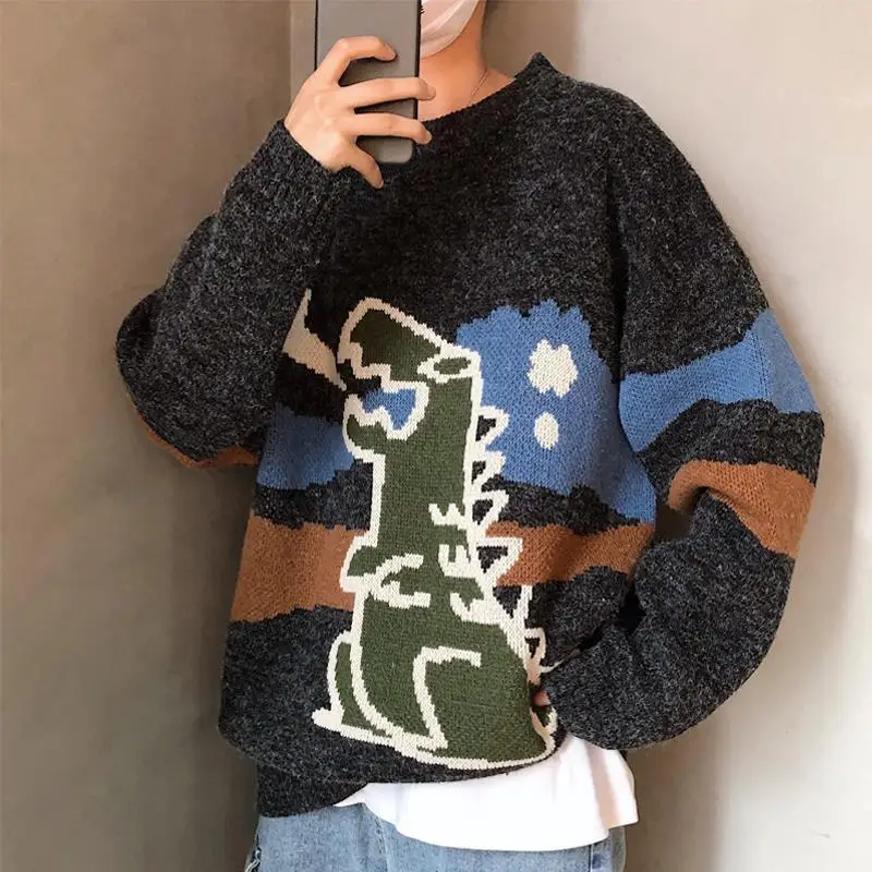 

Harajuku Knitted Sweater Men Clothing Wear Autum Pullover Men Shark Jumper Fashion Y2k Clothes Hip Hop Pattern Cartoon Sweater