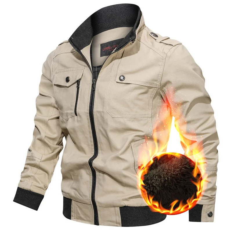 

Winter Plush Thickened Korean Solid Jacket Men's Large Stand Collar Multi Pocket Jacket Men's