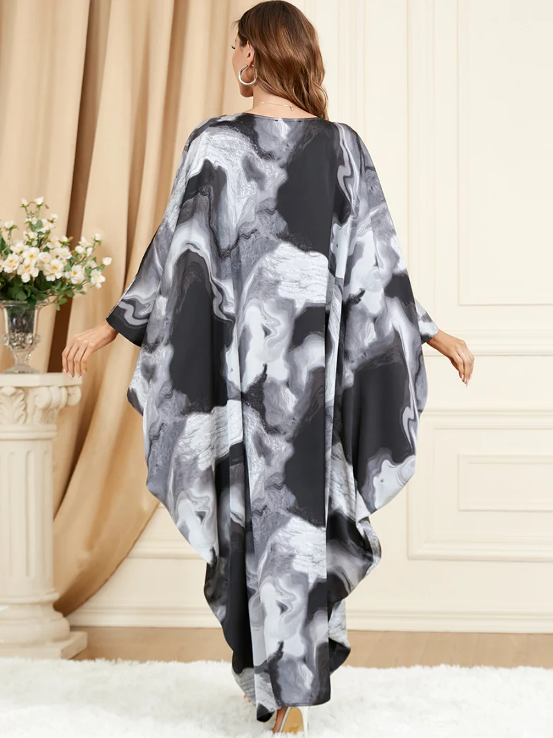Abayas For Women New Boho Retro Tie Dye Printed Casual Loose Bat Sleeve O-Neck Islamic Long Dress Jalabiyat Ramadan 2023