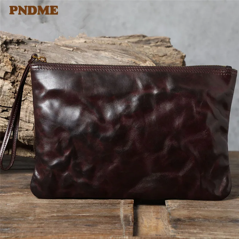 Vintage genuine leather multifunctional clutch bag fashion simple casual light natural real cowhide small shoulder messenger bag