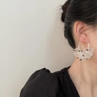 korea fairy organza lace flower dangle earrings transparent bead copper hoop earrings for women girls sweet jewelry wholesale