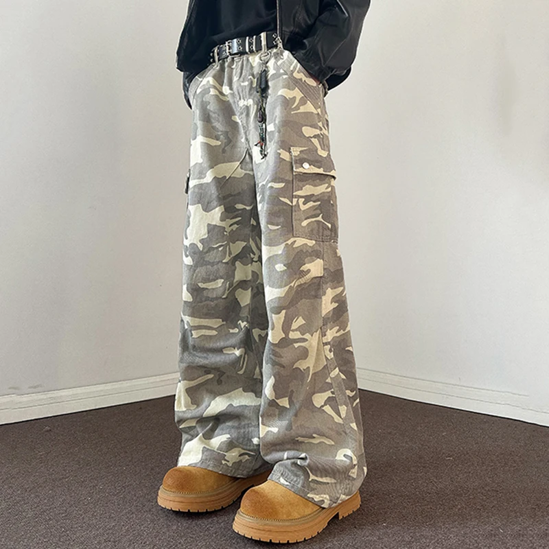 FEWQ мужские камуфляжные рабочие брюки 2024 контрастные цвета корейские модные