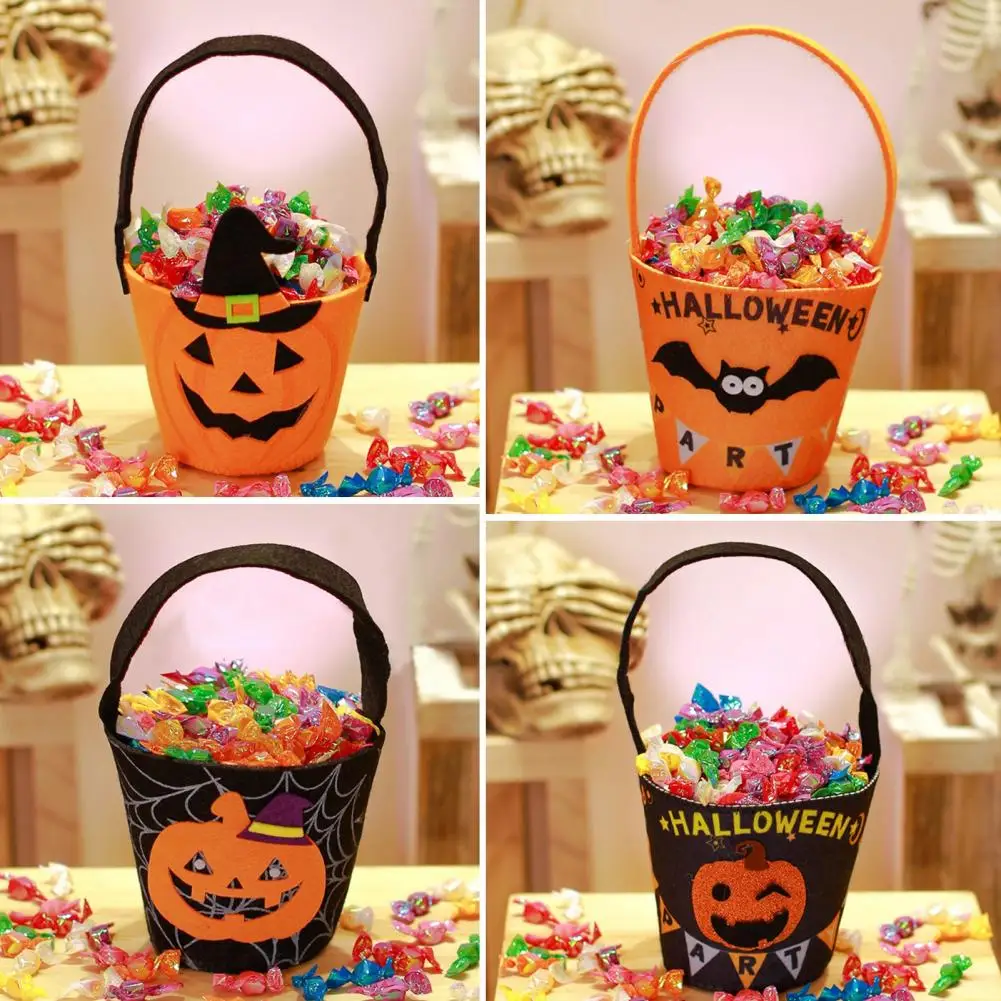 

Halloween Treat Bag Large Capacity Halloween Candy Bag with Handle Bat Pumpkin Print Treat Bag for Cosplay Accessories