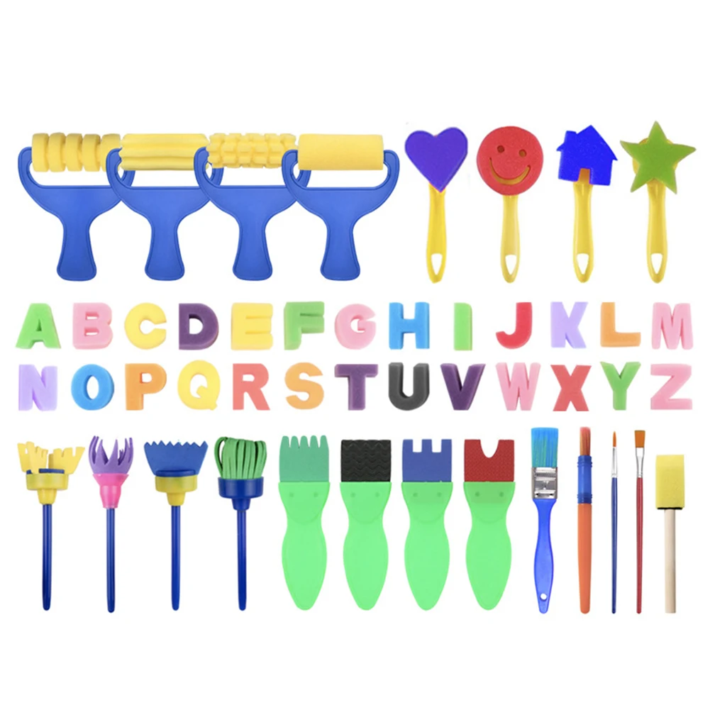

47pcs Home Sponge Stamp For Children Toy Paint Brush Set Drawing Tool Pen Gift School Students Scrawl Professional Art Painting