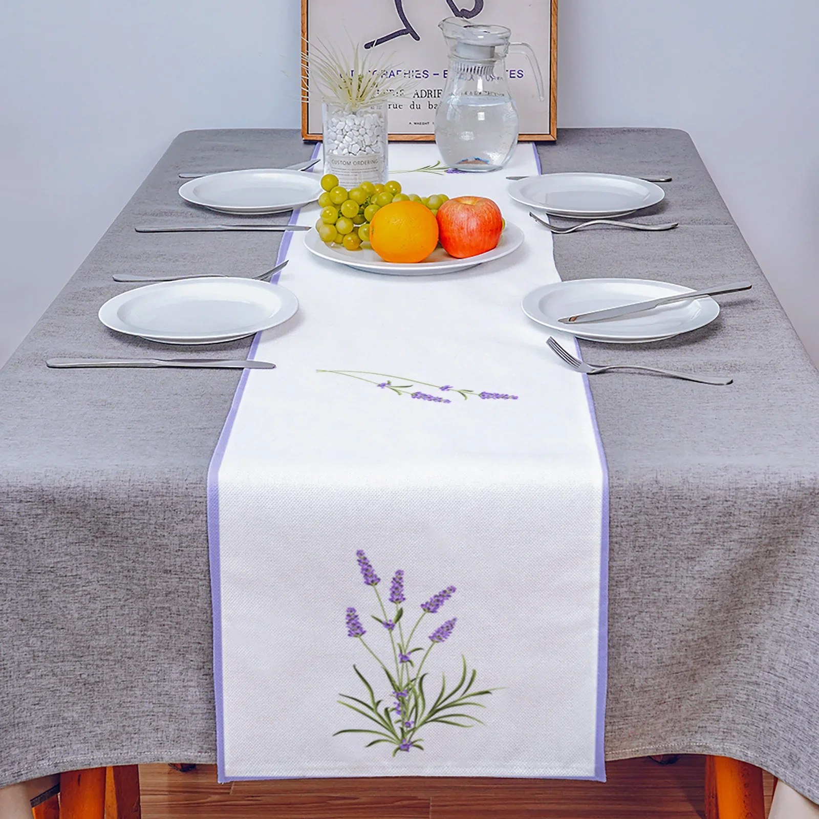 Фиолетовый цветок лаванды романтические льняные дорожки для стола украшение