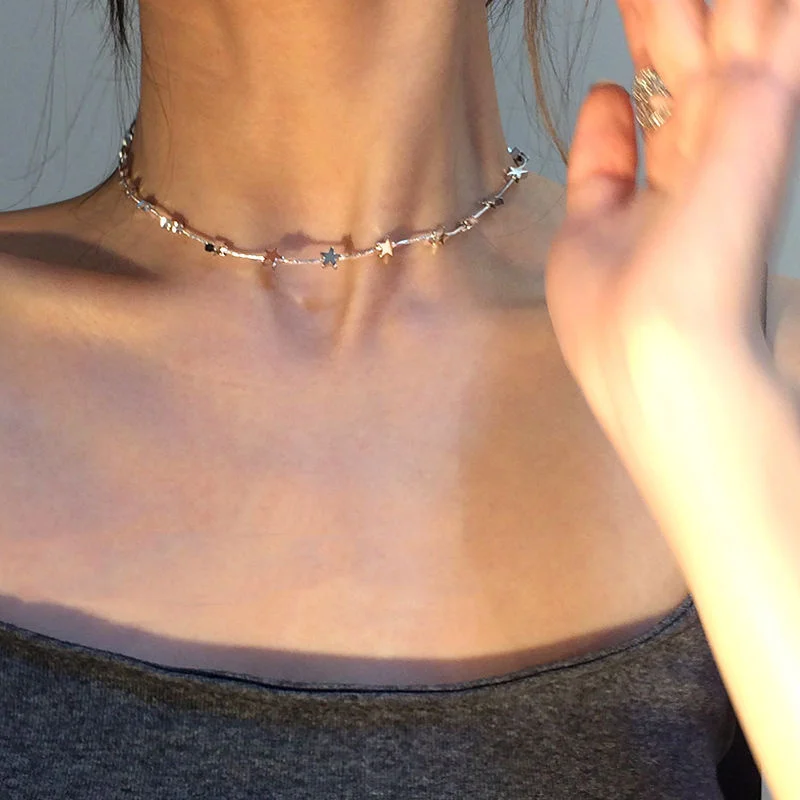 

Punk Aesthetic Star Necklace Korean Fashion Star Snake Bone Chain Pendant Necklace For Women Goth Jewelry Egirl