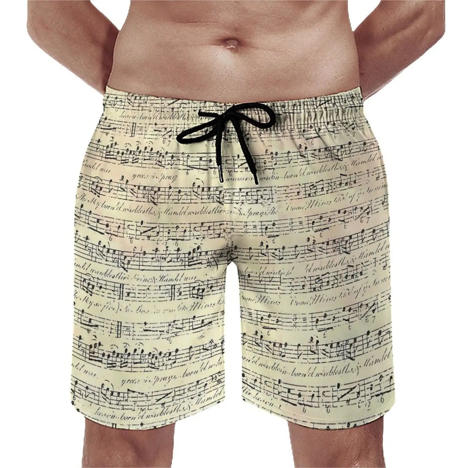 

Summer Board Shorts Vintage Music Notes Surfing Musician Print Graphic Beach Short Pants Hawaii Quick Dry Swim Trunks Plus Size