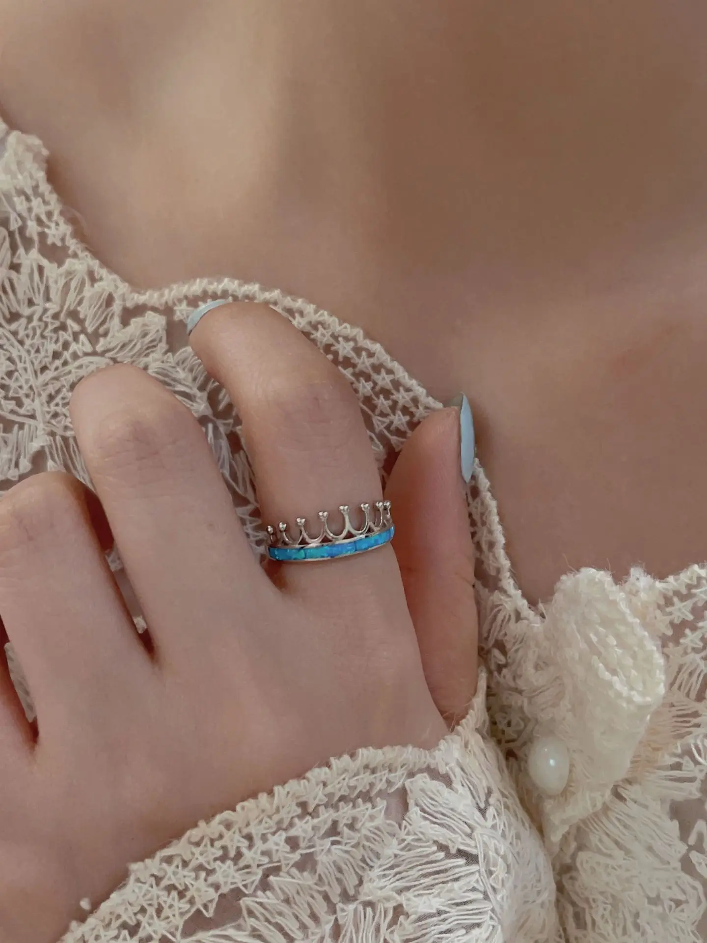 

2023 Fashion New European and American Popular S925 Sterling Silver Natural Stone Crown Shape Ring Fashion Ring Female