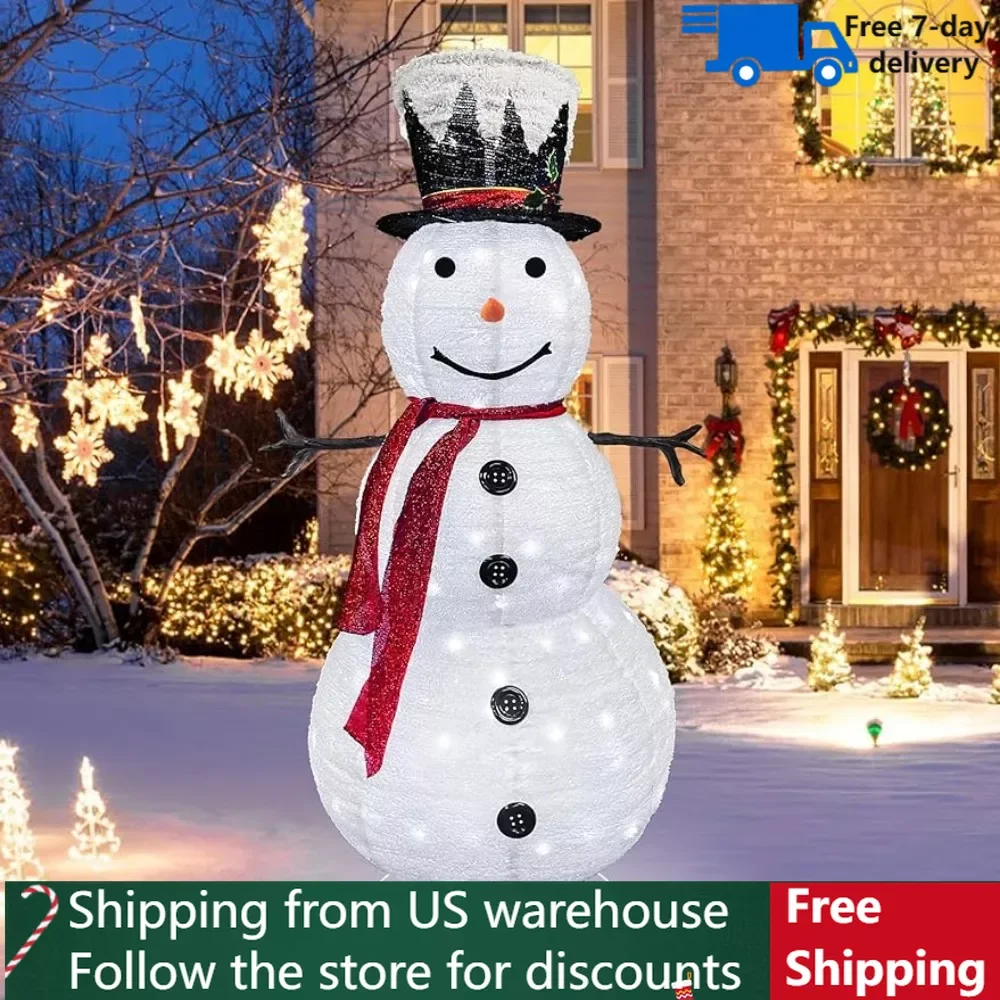 

6FT Lighted Christmas Snowman Outdoor Pop Up Yard Christmas Snowman Decoration With 200 Warm White LED Lights Ground Stakes Toys