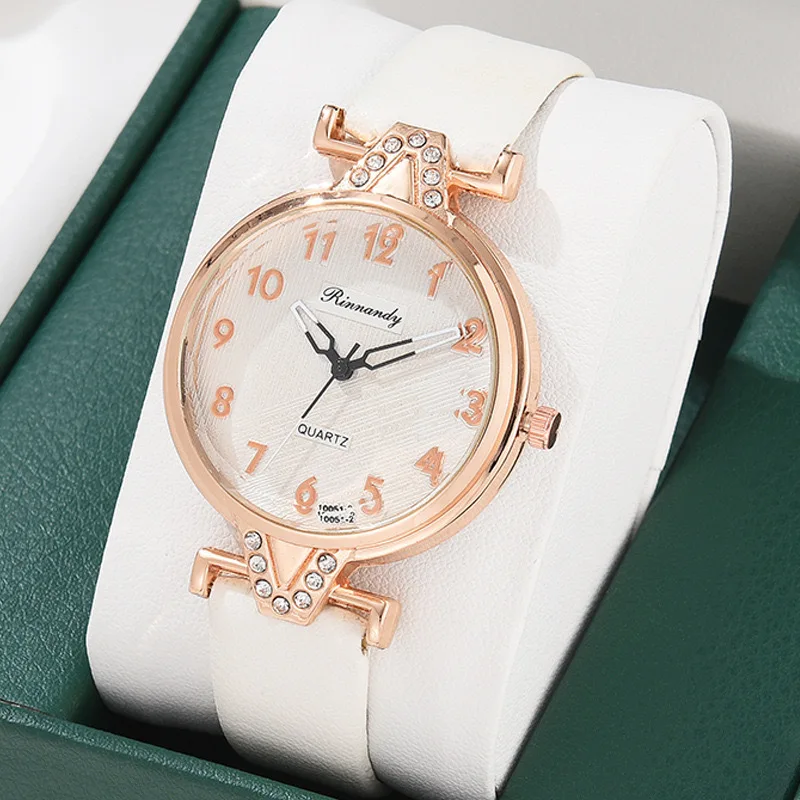 

2023 New Brand Women's Leather Strap Quartz Watch Round Digital Diamond Female Student Gift Clock Luxury Gift Wristwatches