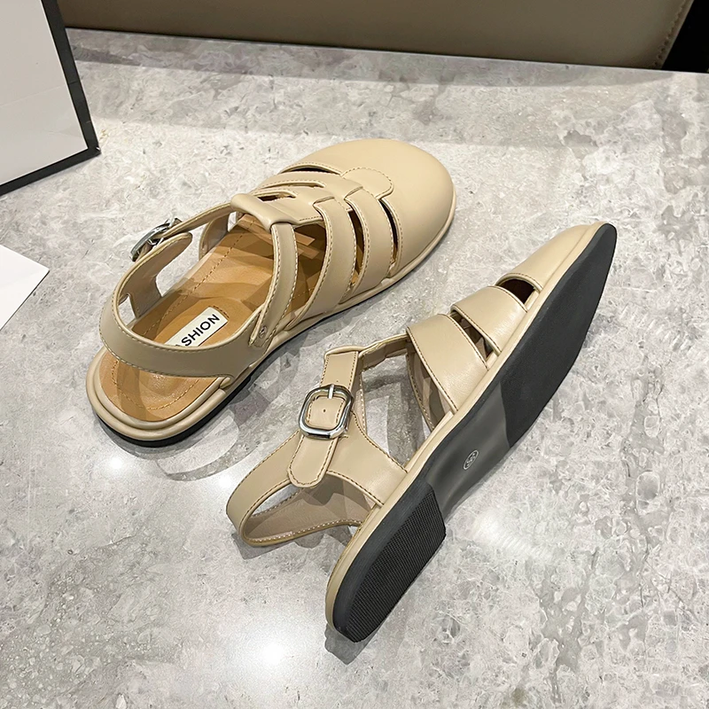 

Summer Baotou Sandals Women Flat Bottom 2022 New All-match Student Fairy Style One-word Buckle Roman Shoes Fashion Sandals Women