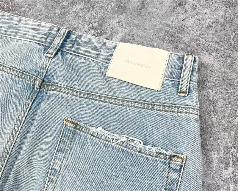 ASKYURSELF Jeans Washed Do Old Men Women 1:1 Patchwork Zipper Oversize Askyurself Jeans Trouser
