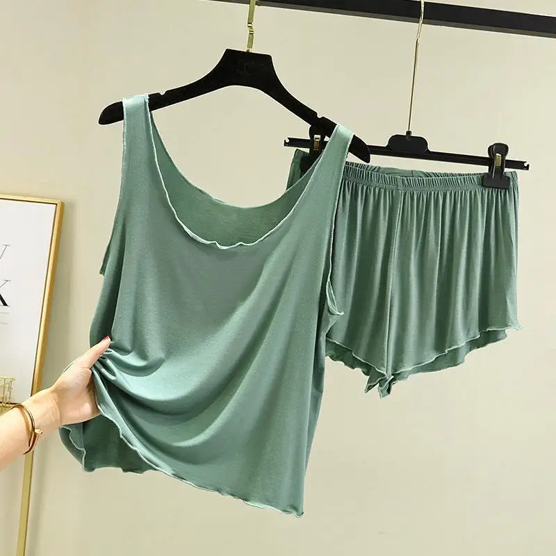

New Summer Camisole Tank Top Shorts Women‘s Pajamas Thin Loose Sleepwear Comfortable Home Wear Two-piece Women Girl Pajama Suits