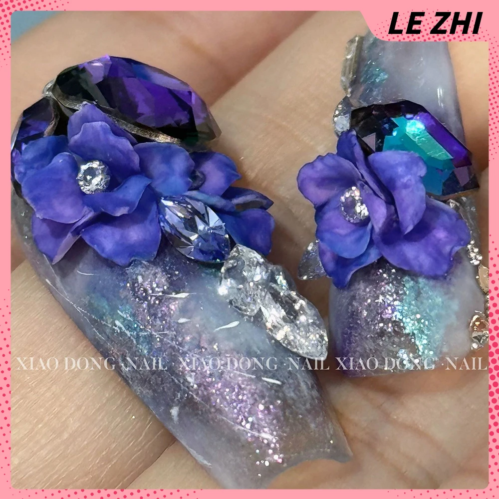 10 шт. благородные фиолетовые цветы накладные ногти вечерние наклейки 3D циркон
