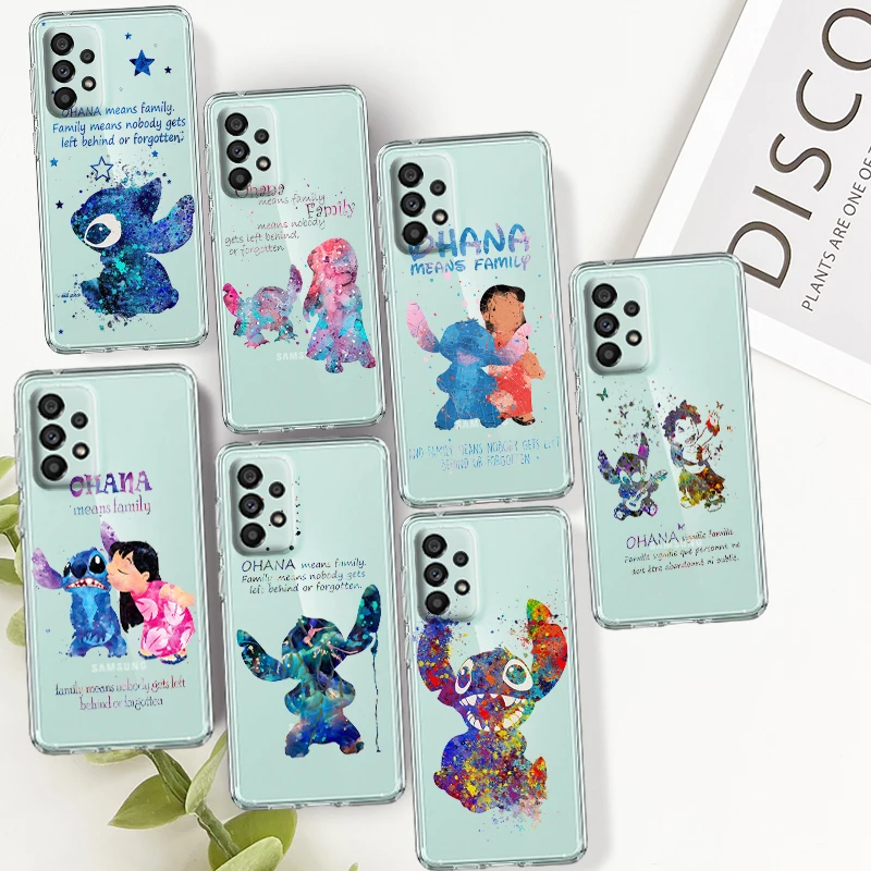 

Stitch Anime Ohana For Samsung A14 A54 A34 A73 A53 A33 A23 A13 A32 A72 A52 A32 A22 Silicone Transparent Phone Case Coque Capa