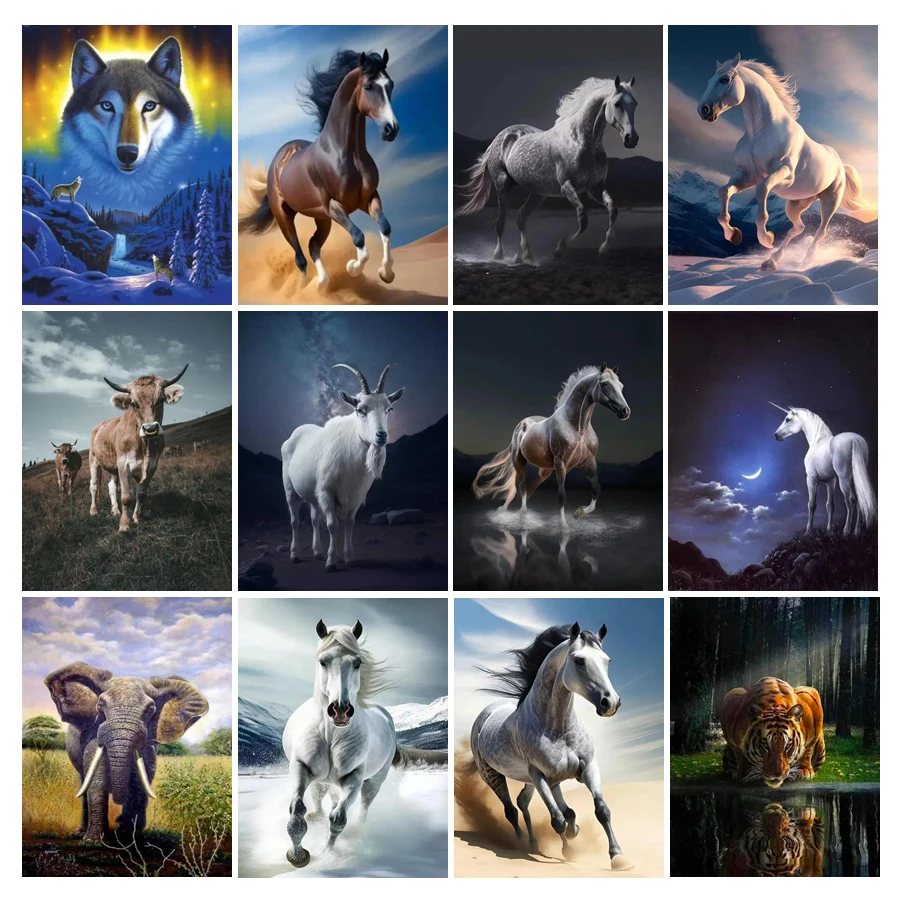 

FULLCANG Diy Diamond Arts Horse Tiger Wolf Painting New Arrivals Wild Animals Full Mosaic Embroidery Square Round Drill FG1693