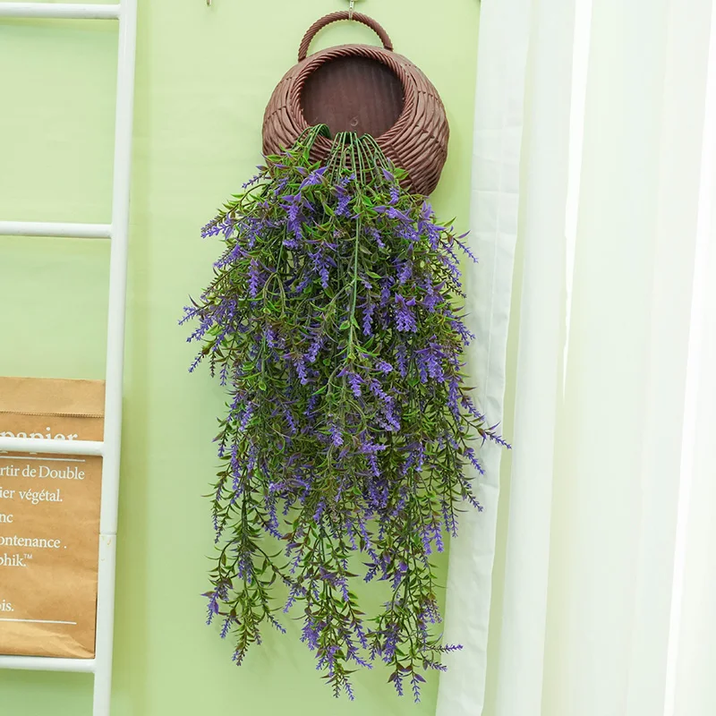 

1pc Home Decor Lavender Flower Vine Artificial Wall Hanging Fake Flower Rattan Hanging Plants Green Long Vine