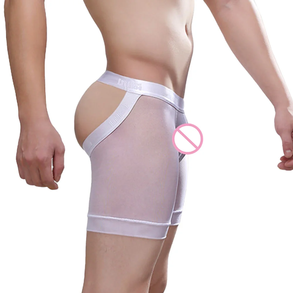 

Sexy Men Ultra Thin Mesh Transparent Temptation Boxer Shorts Convex Ice Silk Capsule Breathable Underpants Open Buttocks Panties