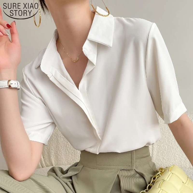 

New Blouse White Shirt for Women Blouses Summer Ladies Blouses and Shirts Women's Clothing Chiffon Blouse Apricot Blusas 18726
