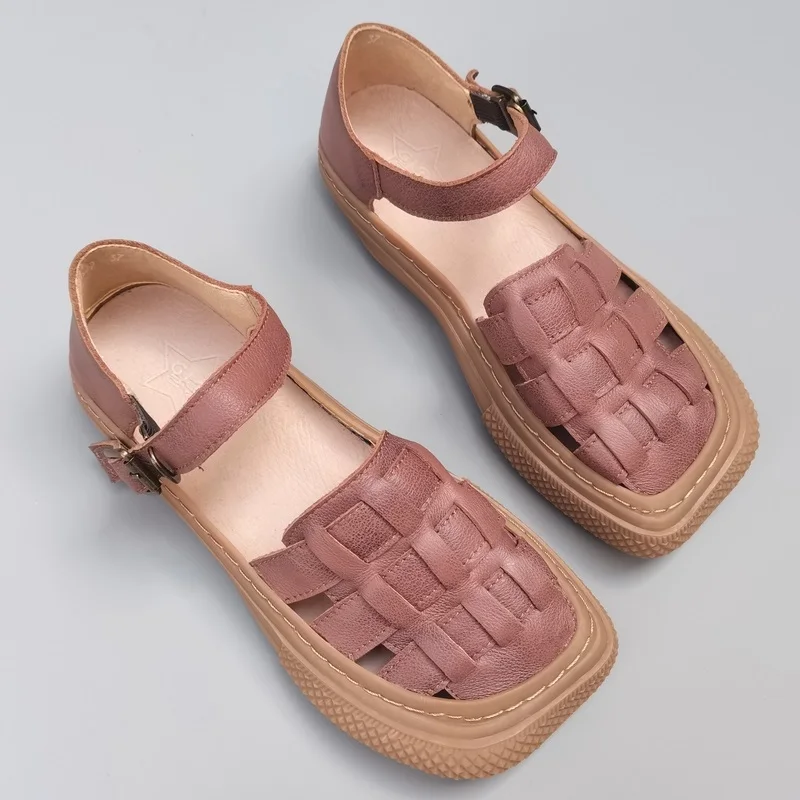 

Leather women's sandals Rome handmade fashion retro flat bottom wild casual and comfortable flat open toe