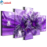 5 panels purple Lily flower Full Drill 5D Diy Diamond Painting fantasy background wall decor Mosaic Diamond Embroidery Sale Kits