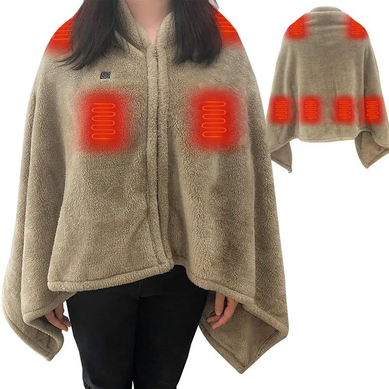 

Electric Heated Shawl Blanket Battery Operated Heated Blanket Flannel Warm Cape For Home Office Wearable Heated Throw Blanket