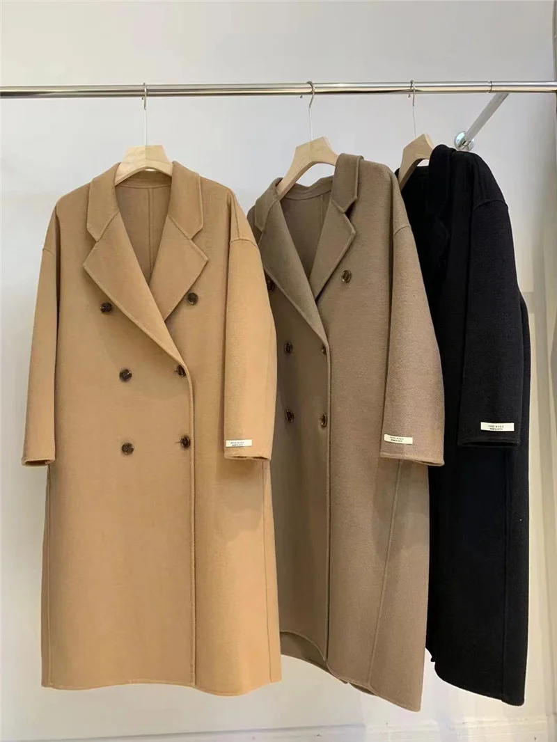 

genuine brand 2023 Double-breasted Fashion Winter Women's Coat Double-sided Wool&blends Cashmere X-long Loose Warm Luxury New St