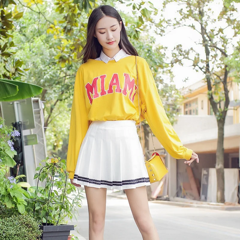 Women's Short Skirt  White High Waist Mini  A Line Korean Fashion College Style School Uniform Black Pleated Skirts for Girls