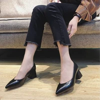 autumn casual solid women pumps shoes simple pointed toe hoof heels slip on 5cm thick high heels wedding lady party female shoes