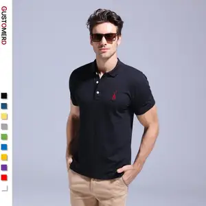 Мужская хлопковая рубашка-поло с коротким рукавом и вышивкой жирафа