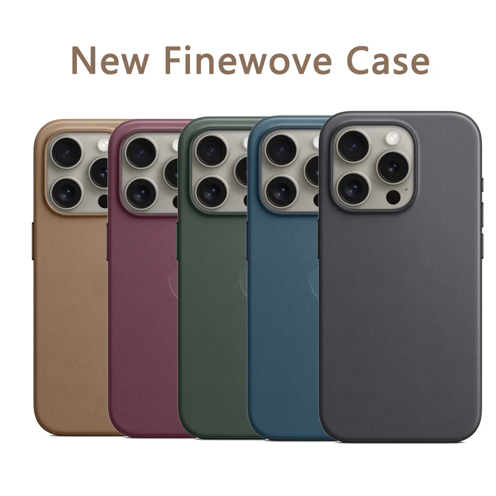 

2023 New Finewoven Phone Case For iPhone 15 Pro Max Shell for iPhone 15 14 Plus Protect Cover Magsafe Charging with Card Wallet
