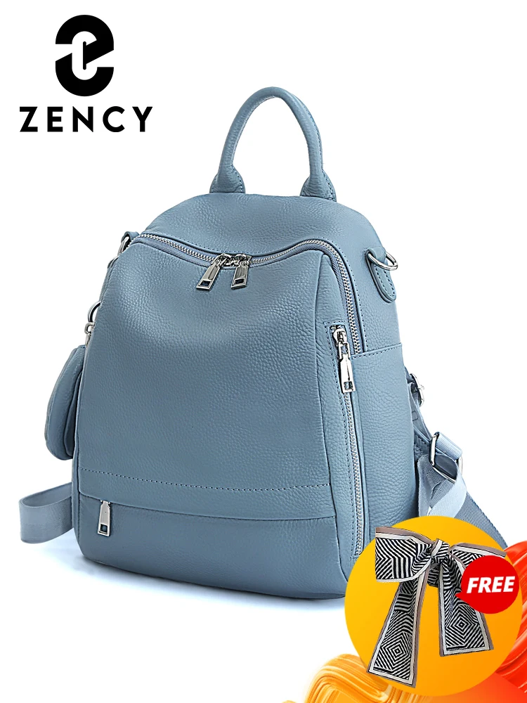 Zency Genuine Leather Women's Backpack High Quality School Bag Travel Female Shopper Shoulder Bags Satchel Rucksack Commuter