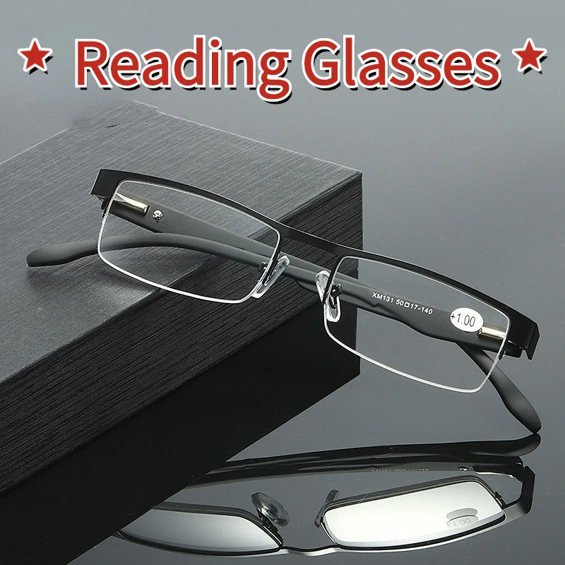 

High Quality Business Half Frame Reading Glasses Men and Women +1.0+1.5+2.0+2.5+3.0+3.5+4.0 Presbyopia Eyeglasses