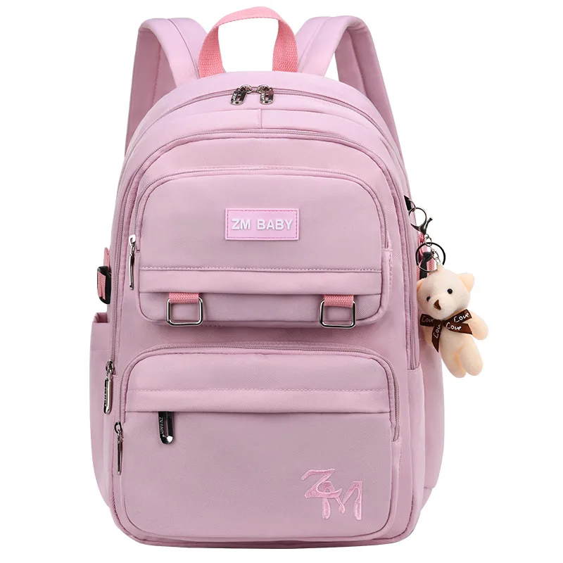 Fashion Solid Color School Bag For Teenagers Girls Children's Anti-Theft Backpack Multi-Layered Schoolbags Mochilas With Pendant