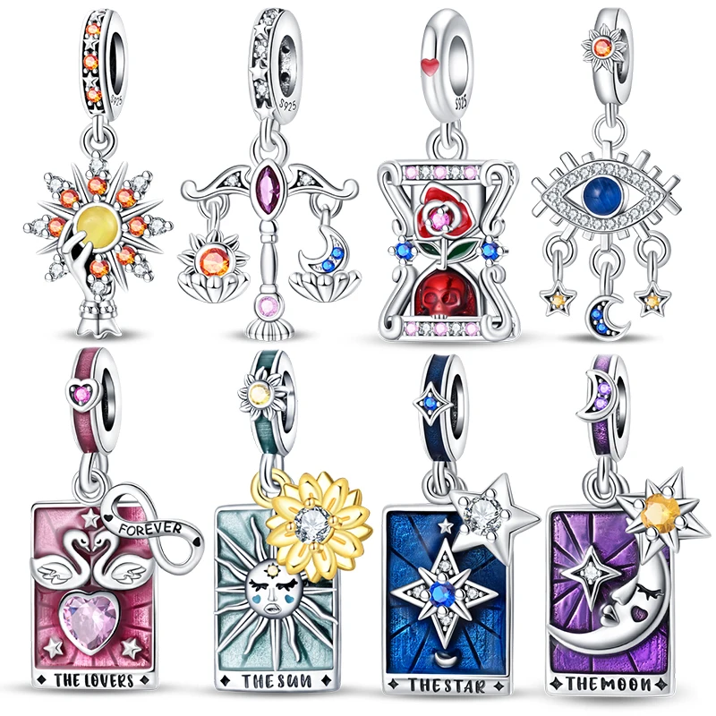 Новинка 2025 925 пробы бусины Таро звезда луна солнце подходят для Pandora оригинальный