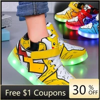 pikachu kids led usb charging glowing sneakers children hook loop pokemon luminous shoes for girls boys sneakers with light
