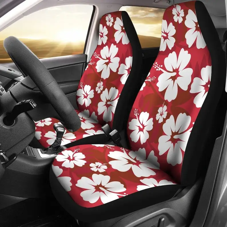 

Red Aloha Flowers Car Seat Covers Pair, 2 Front Car Seat Covers, Seat Cover for Car, Car Seat Protector, Car Accessory, Floral,