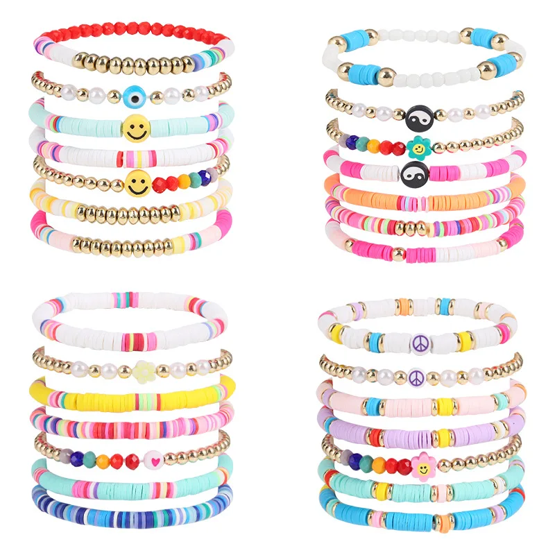 

Набор разноцветных браслетов для женщин, модные разноцветные пляжные браслеты из бисера и мягкой керамики