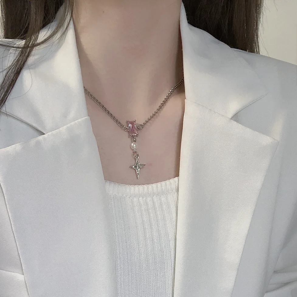 Модная цепочка QiLuxy из нержавеющей стали, ожерелья с кулоном в виде креста зоркона для женщин, модный чокер, ожерелья, ювелирные изделия Модная цепочка QiLuxy из нержавеющей стали, ожерелья с кулоном в виде креста зоркона для женщин, модный чокер, ожерелья, ювелирные изделия