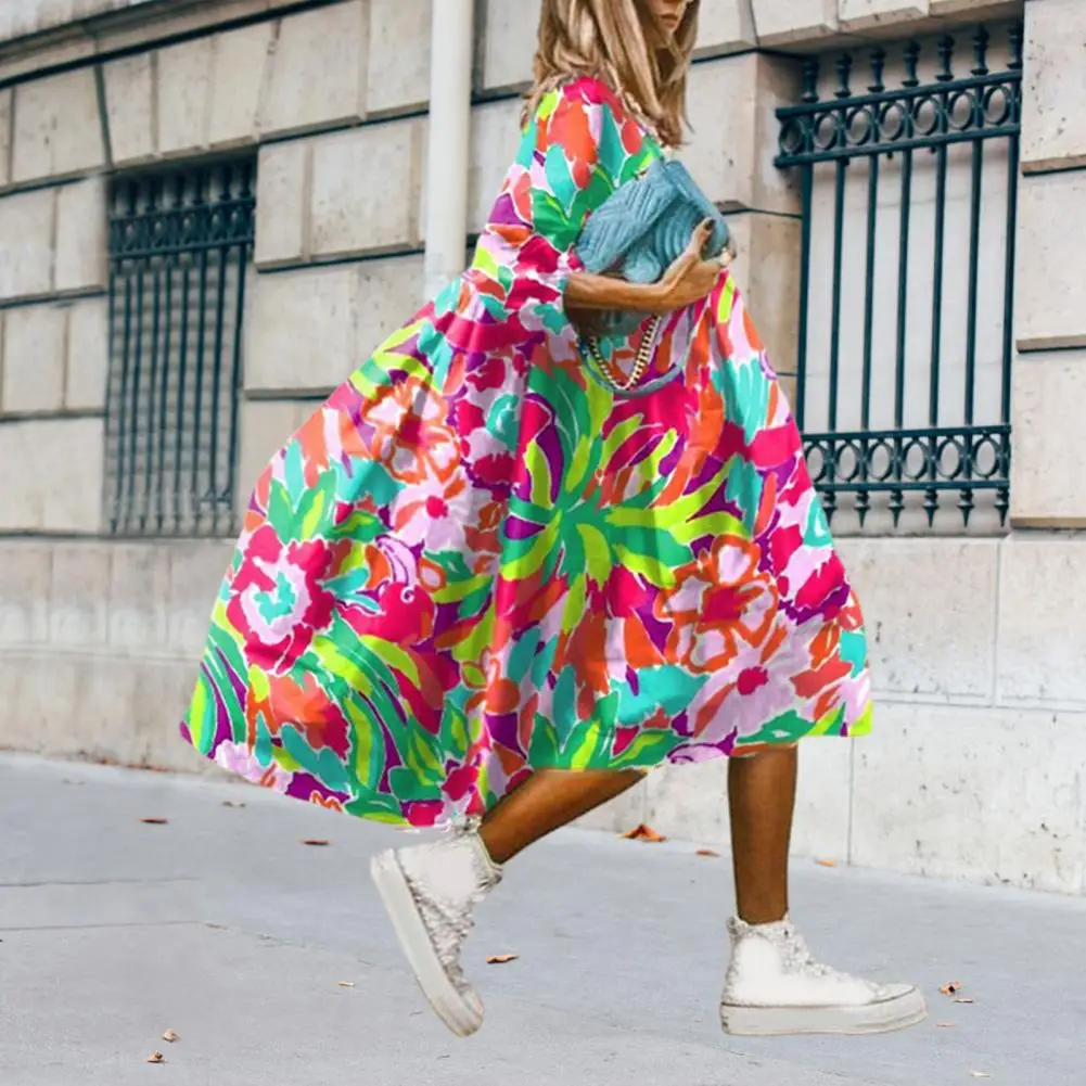 

Women Dress O-Neck Half Sleeve Party Dress Elegant Floral Printed Dress A-Line Dress Casual Loose Hem Holiday Beach Women Dress