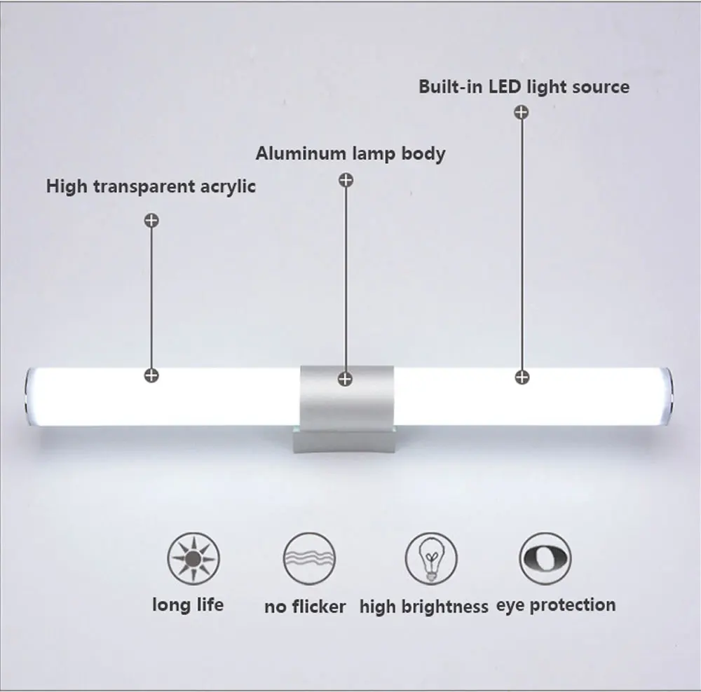 Wall Lamp Bathroom LED Mirror Light Waterproof 12W 16W 22W AC110-240V Fixtures Indoor Decors Acrylic Lights For Bathroom Bedroom images - 6