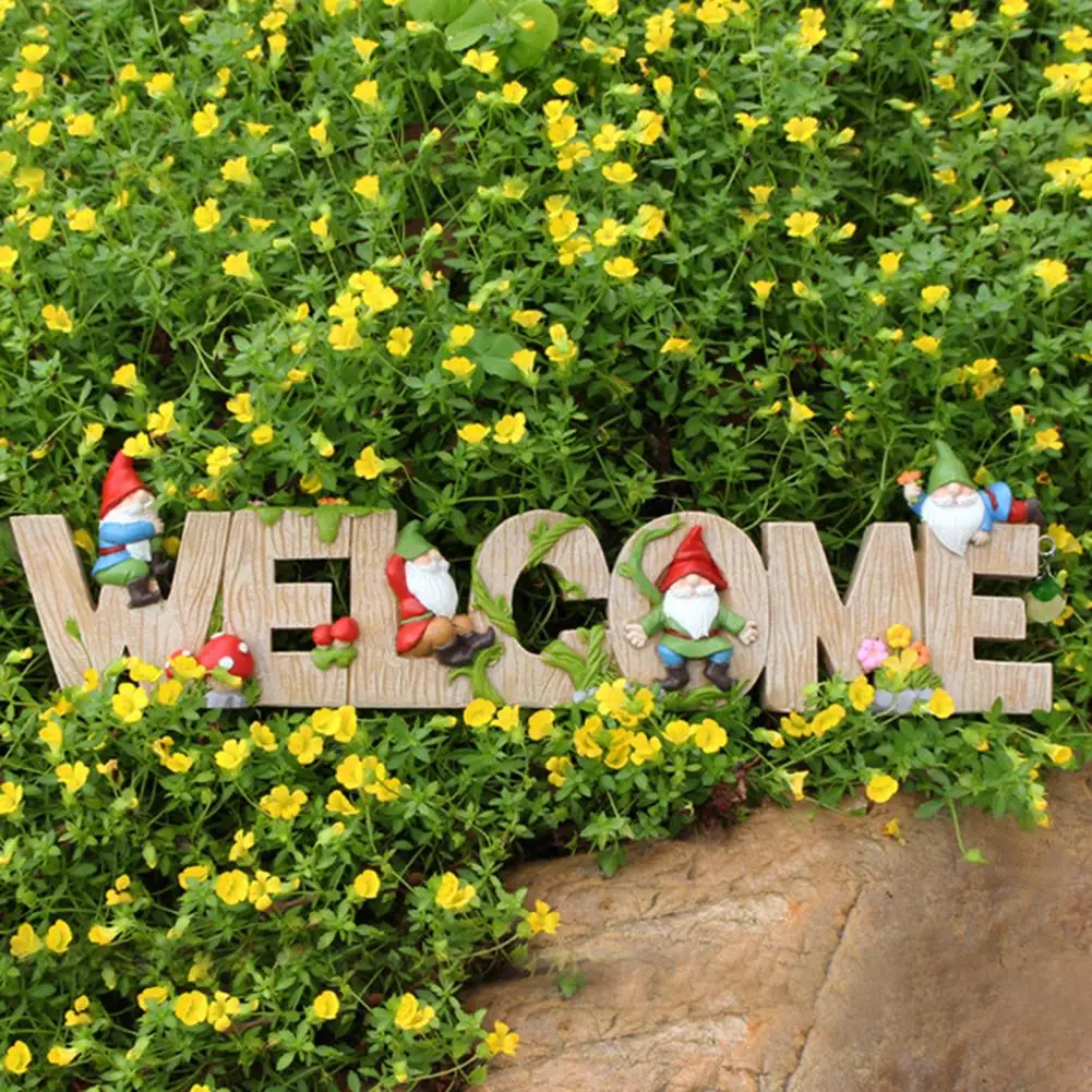 

Elf Welcome Sign Cartoon Decorative Easy to Place Welcome Guests Thickened Greeting Clear Texture Resin Rattan Gnome Figurines G